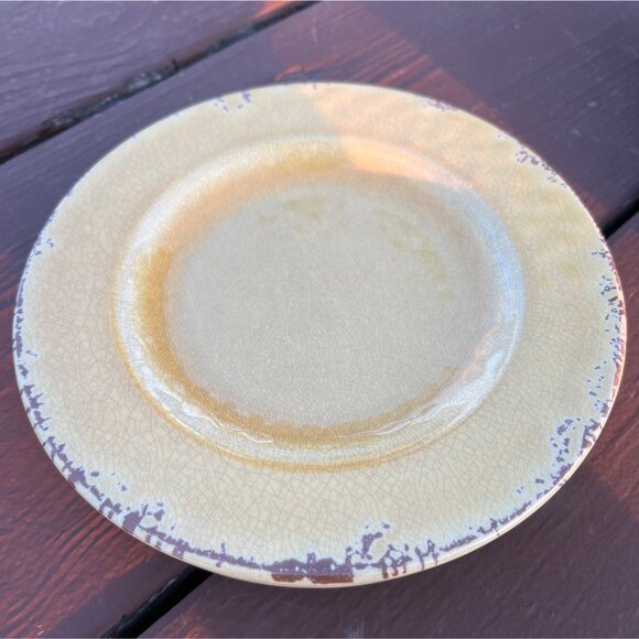 William Sonoma Rustic Yellow Salad Plates 8" Set Of 4 Vintage Distressed Look Du - Picture 7 of 8